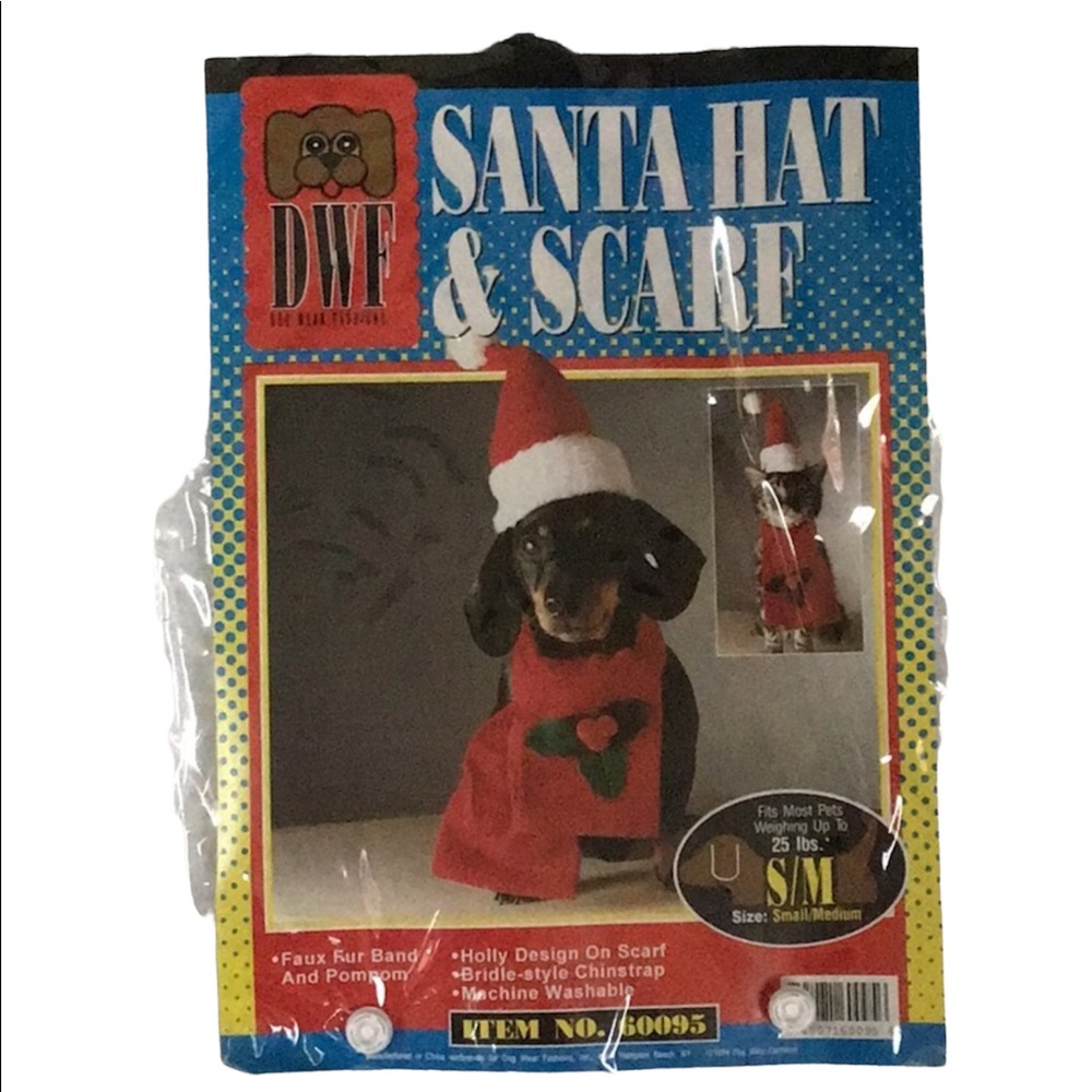 Vintage Pet Dog or Cat Santa Hat & Scarf Holiday Costume